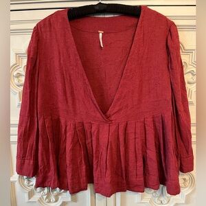 Free People Red V-Neck Women's Top
